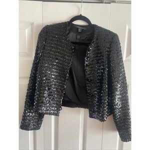 Louben Sequin Evening Jacket Womens Size 6 Black Glam Party Holiday Viscose